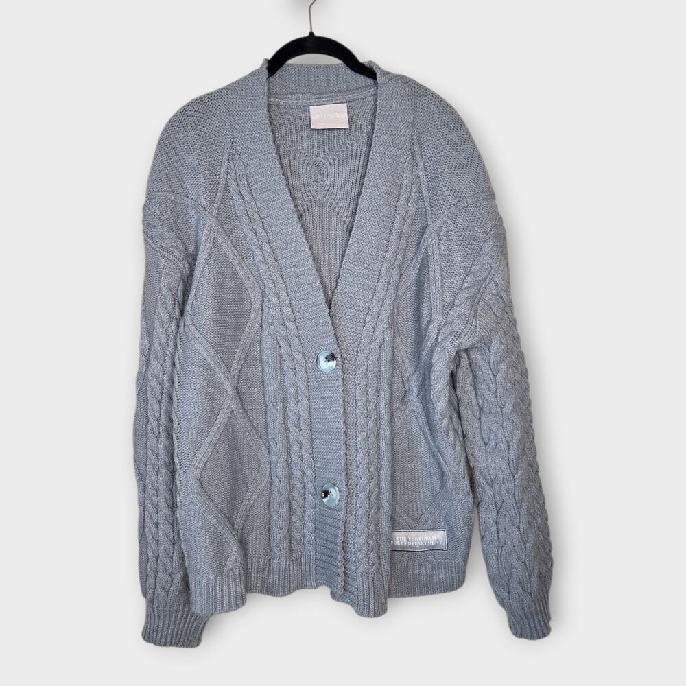 Taylor Swift Tortured Poets Department Gray Cable Knit Cardigan Med Lg Academia
